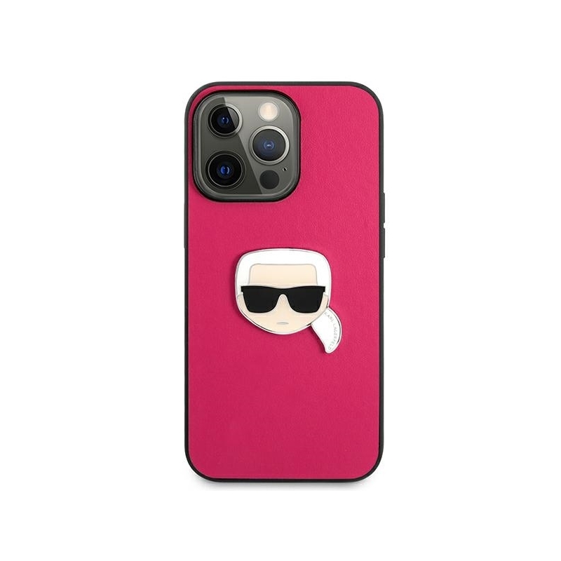 Karl Lagerfeld Klhcp13Xpkmp Iphone 13 Pro Max 6,7" Różowy/pink Hardcase Leather Ikonik Karl`s Head Metal