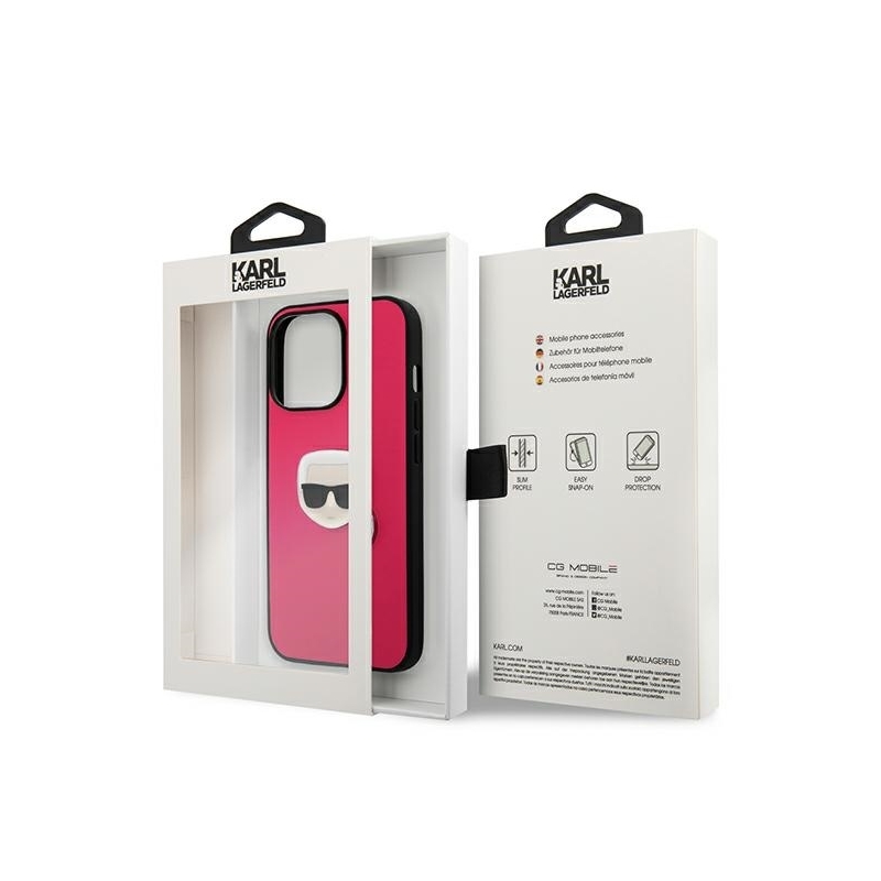Karl Lagerfeld Klhcp13Xpkmp Iphone 13 Pro Max 6,7" Różowy/pink Hardcase Leather Ikonik Karl`s Head Metal