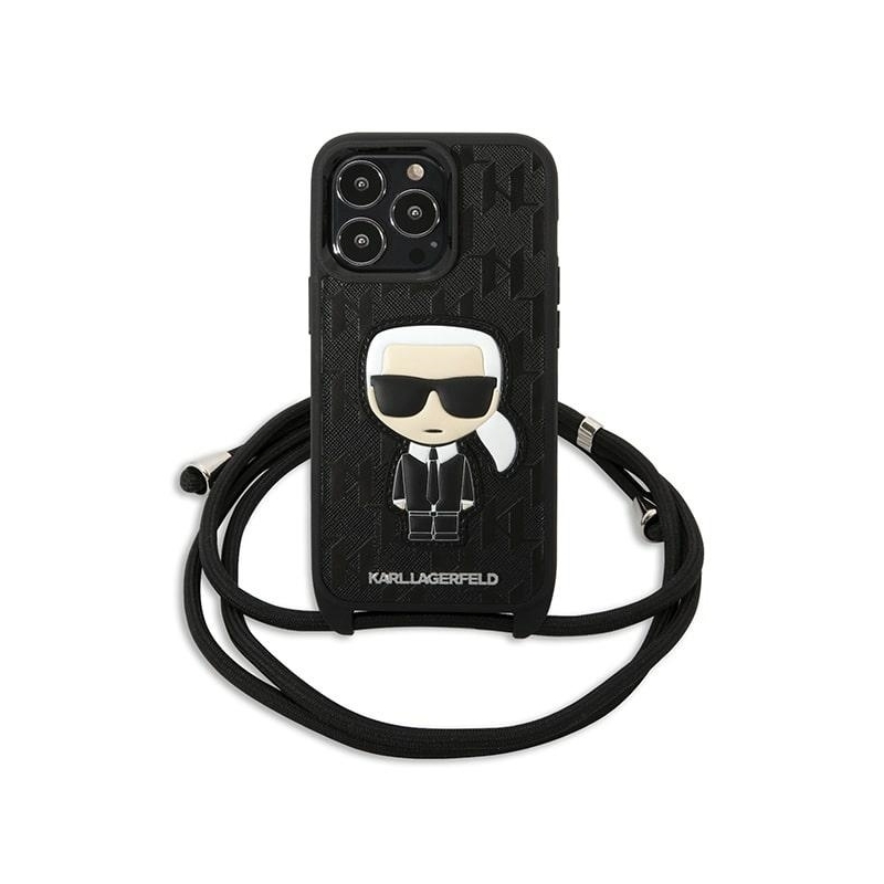 Karl Lagerfeld Klhcp13Lcmnipk Iphone 13 Pro / 13 6,1" Hardcase Czarny/black Leather Monogram Patch And Cord Iconik