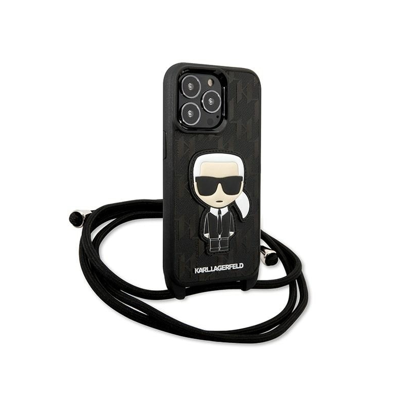 Karl Lagerfeld Klhcp13Lcmnipk Iphone 13 Pro / 13 6,1" Hardcase Czarny/black Leather Monogram Patch And Cord Iconik