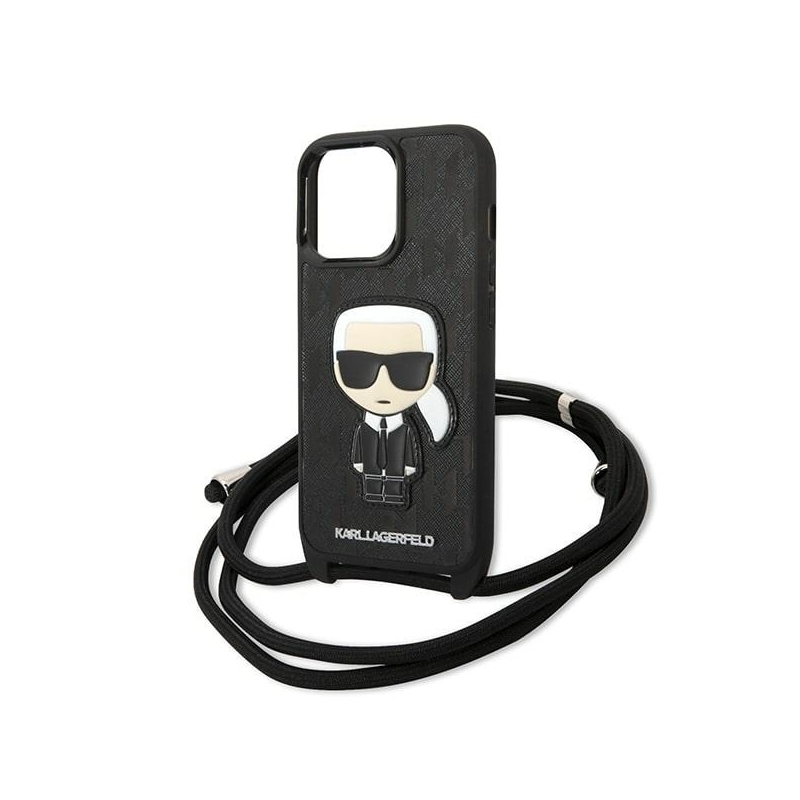 Karl Lagerfeld Klhcp13Lcmnipk Iphone 13 Pro / 13 6,1" Hardcase Czarny/black Leather Monogram Patch And Cord Iconik