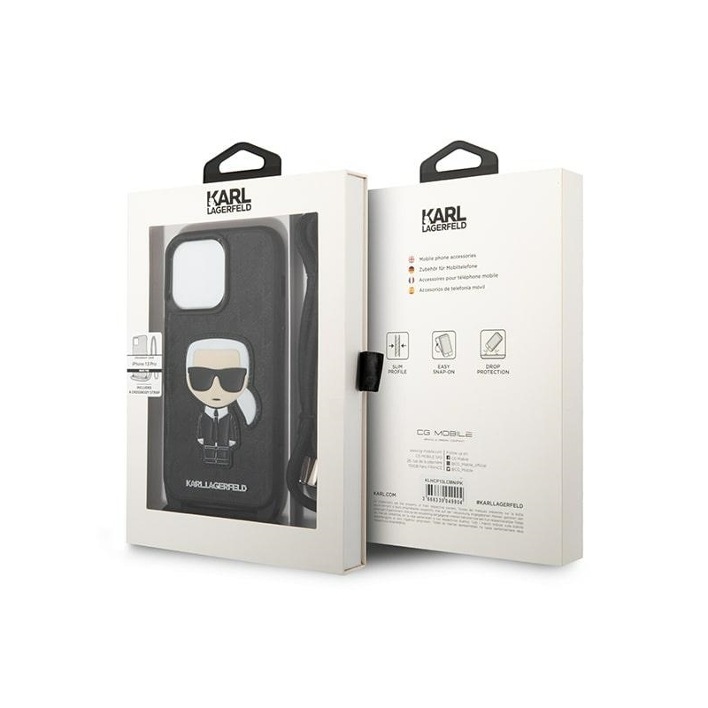 Karl Lagerfeld Klhcp13Lcmnipk Iphone 13 Pro / 13 6,1" Hardcase Czarny/black Leather Monogram Patch And Cord Iconik