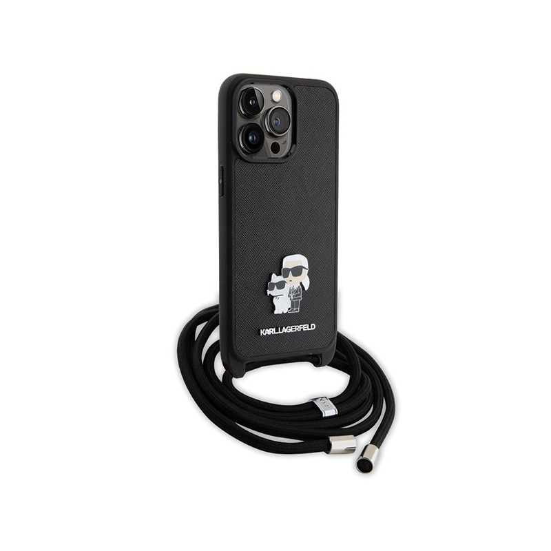 Karl Lagerfeld KLHCP15XSAKCPSK iPhone 15 Pro Max 6.7" hardcase czarny/black Crossbody Saffiano Metal Pin Karl & Choupette