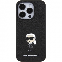 Karl Lagerfeld KLHCP15LGKNPSK iPhone 15 Pro 6.1" czarny/black hardcase Fixed Glitter Ikonik Logo Metal Pin